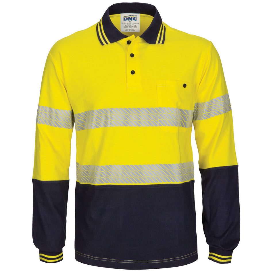 DNC Hi Vis Segment Taped Cotton Jersey Polo - Long Sleeve (3516) Hi Vis Polo With Tape DNC Workwear - Ace Workwear