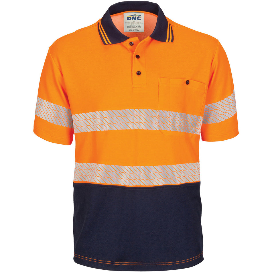 DNC Hi Vis Segment Taped Cotton Backed Polo - Short Sleeve (3517) Hi Vis Polo With Tape DNC Workwear - Ace Workwear