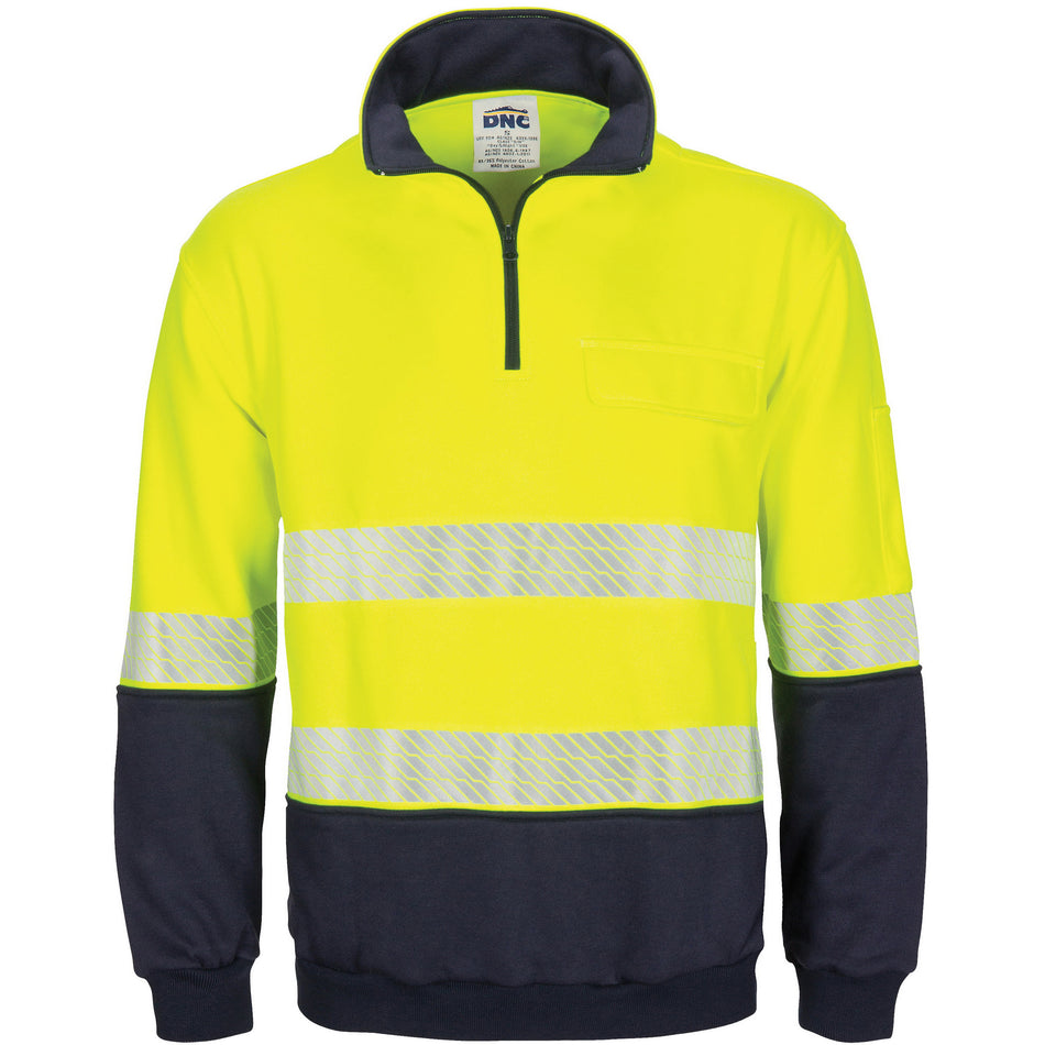 DNC Hivis Segment Taped 1/2 Zip Fleecy Windcheater (3529) Hi Vis Half Zip Jumpers DNC Workwear - Ace Workwear