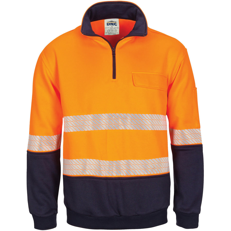 DNC Hivis Segment Taped 1/2 Zip Fleecy Windcheater (3529) Hi Vis Half Zip Jumpers DNC Workwear - Ace Workwear