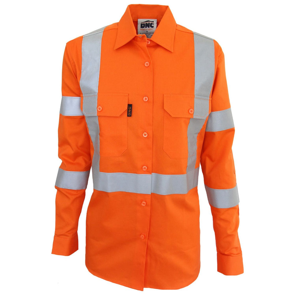 DNC Ladies Ladies HiVis 3 way vented "X" back & Bio-motion taped shirt (3544) Hi Vis Shirts With Tape DNC Workwear - Ace Workwear