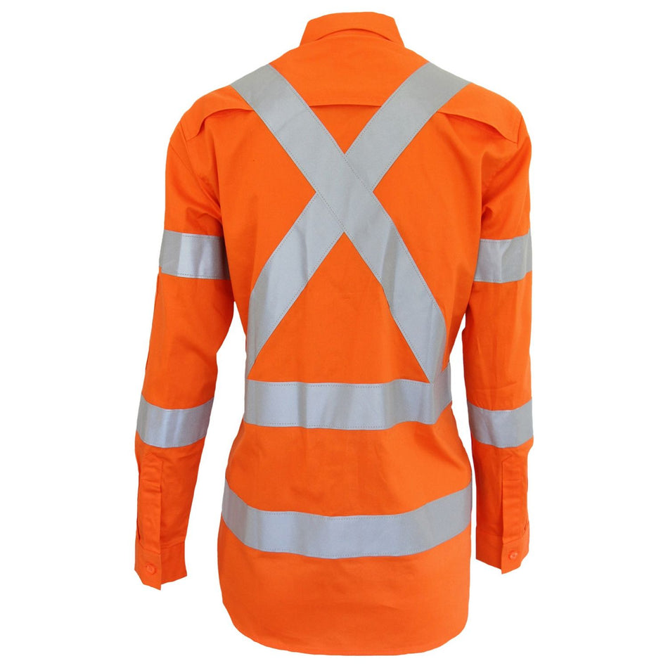 DNC Ladies Ladies HiVis 3 way vented "X" back & Bio-motion taped shirt (3544) Hi Vis Shirts With Tape DNC Workwear - Ace Workwear