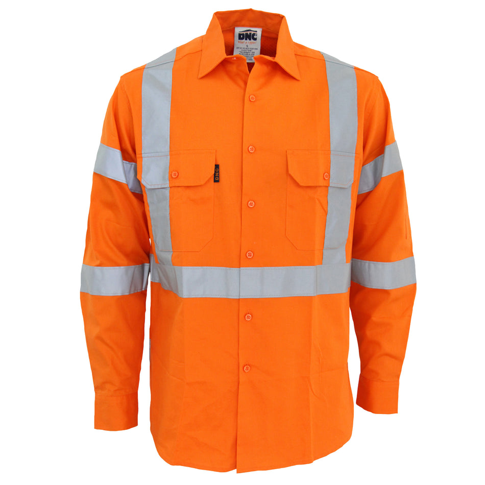 DNC Hi Vis 3 Way Vented "X" Back & Biomotion Taped Shirt NSW Rail Compliant (3545) Hi Vis Shirts With Tape DNC Workwear - Ace Workwear