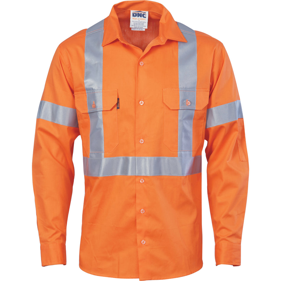 DNC Cotton Shirt X Back CSR T L/S (3546) Hi Vis Shirts With Tape DNC Workwear - Ace Workwear