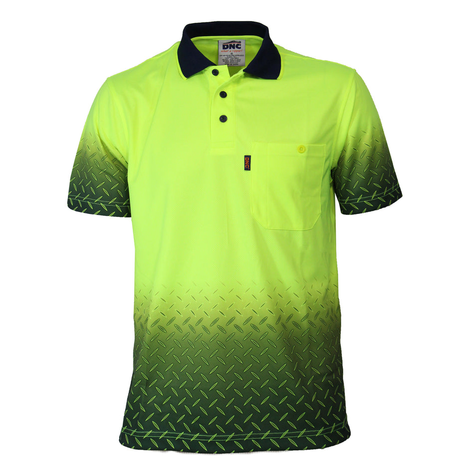 DNC Hi Vis Sublimated Diamond Plate Polo (3552) Hi Vis Polo With Designs DNC Workwear - Ace Workwear