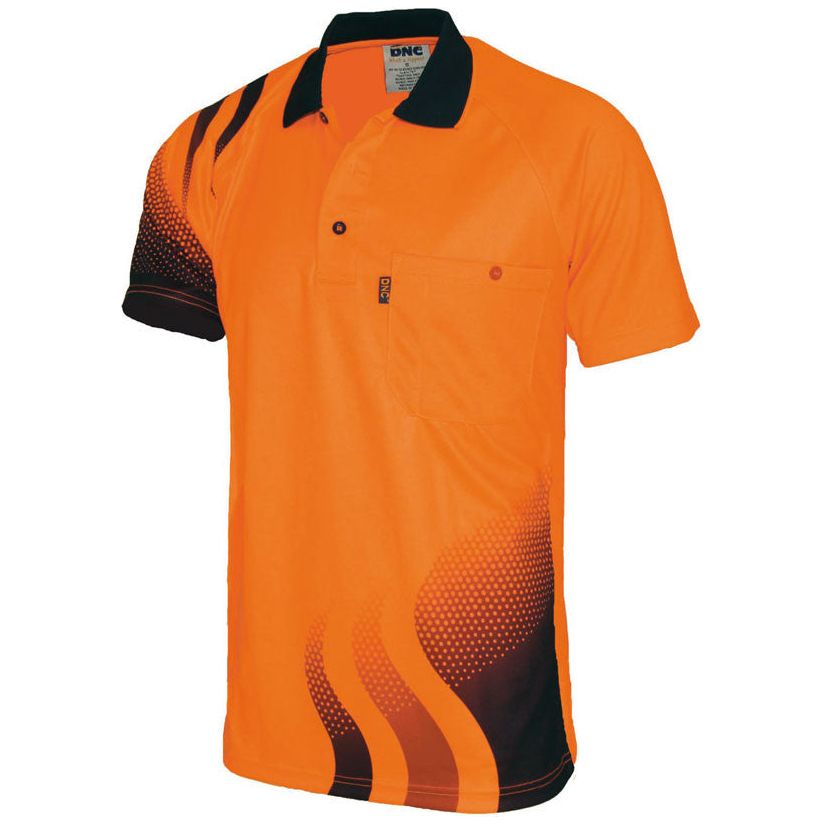 DNC Hi Vis Wave Sublimated Polo Short Sleeve (3563) Hi Vis Polo With Designs DNC Workwear - Ace Workwear