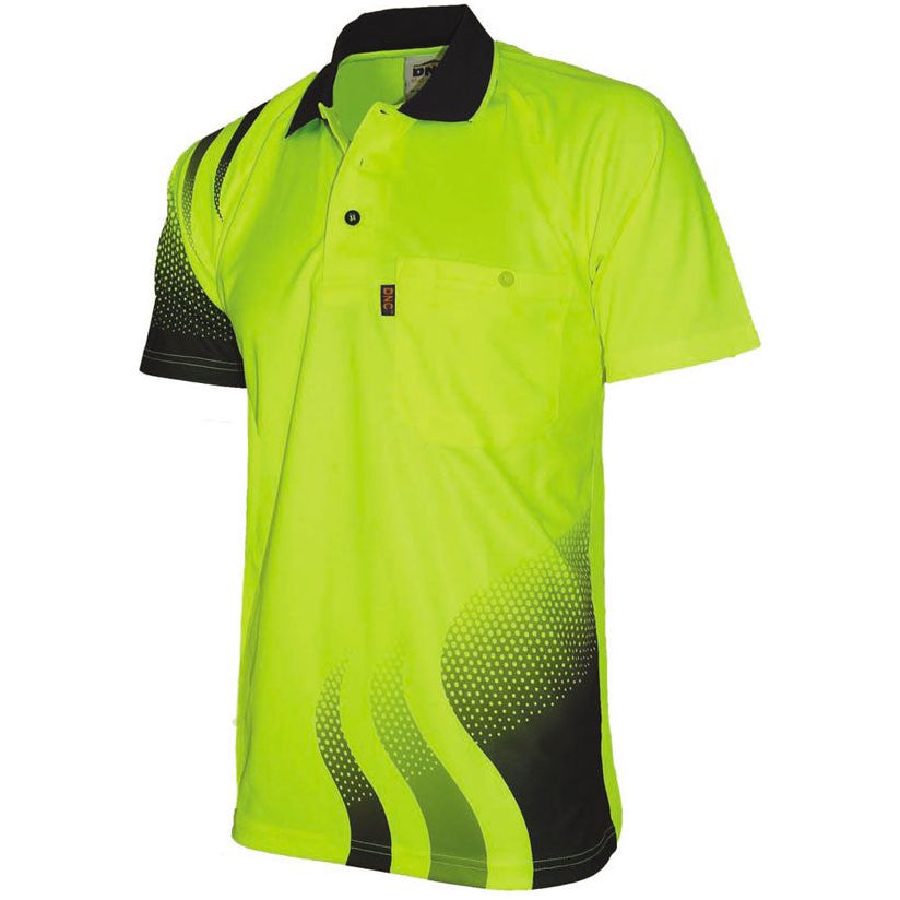 DNC Hi Vis Wave Sublimated Polo Short Sleeve (3563) Hi Vis Polo With Designs DNC Workwear - Ace Workwear