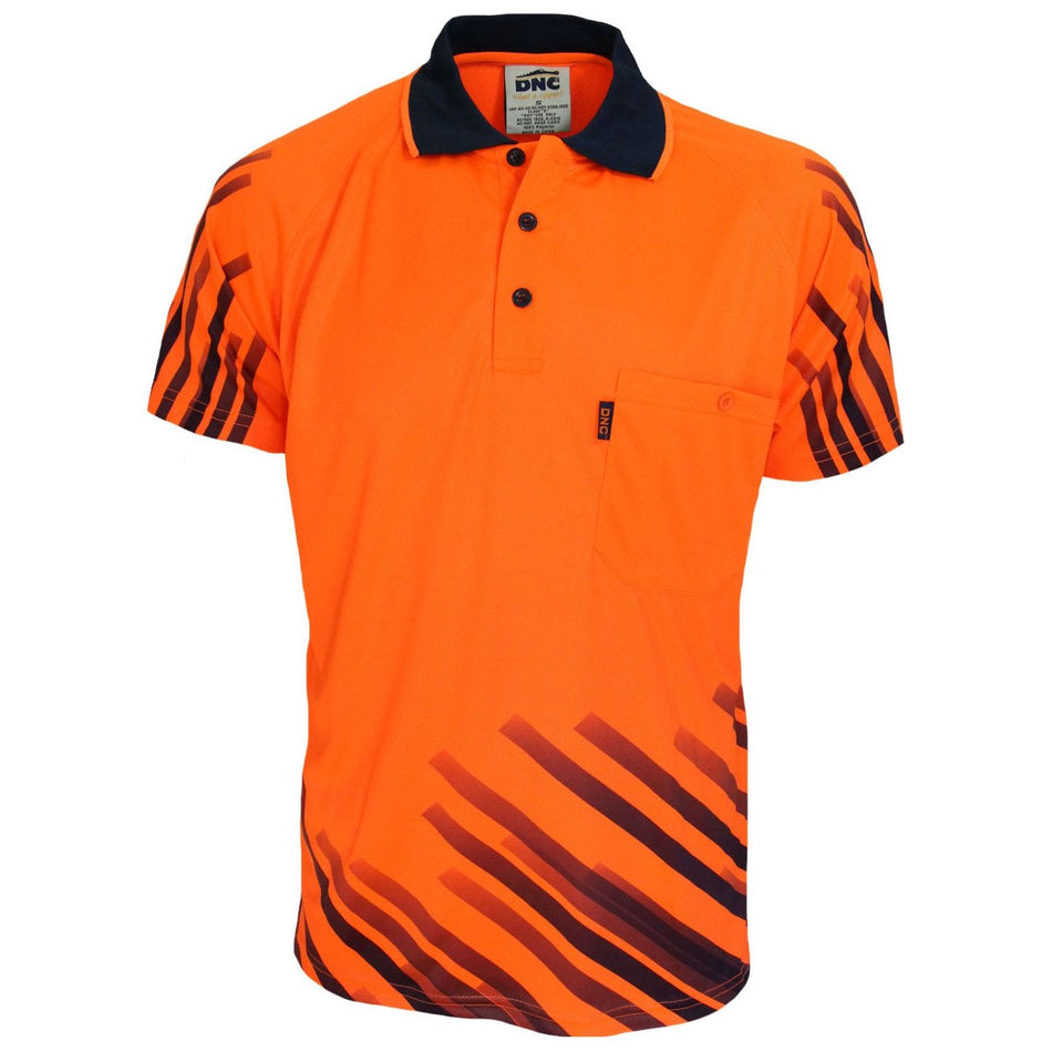 DNC HiVis Sublimated Full Stripe Polo (3566) Hi Vis Polo With Designs DNC Workwear - Ace Workwear