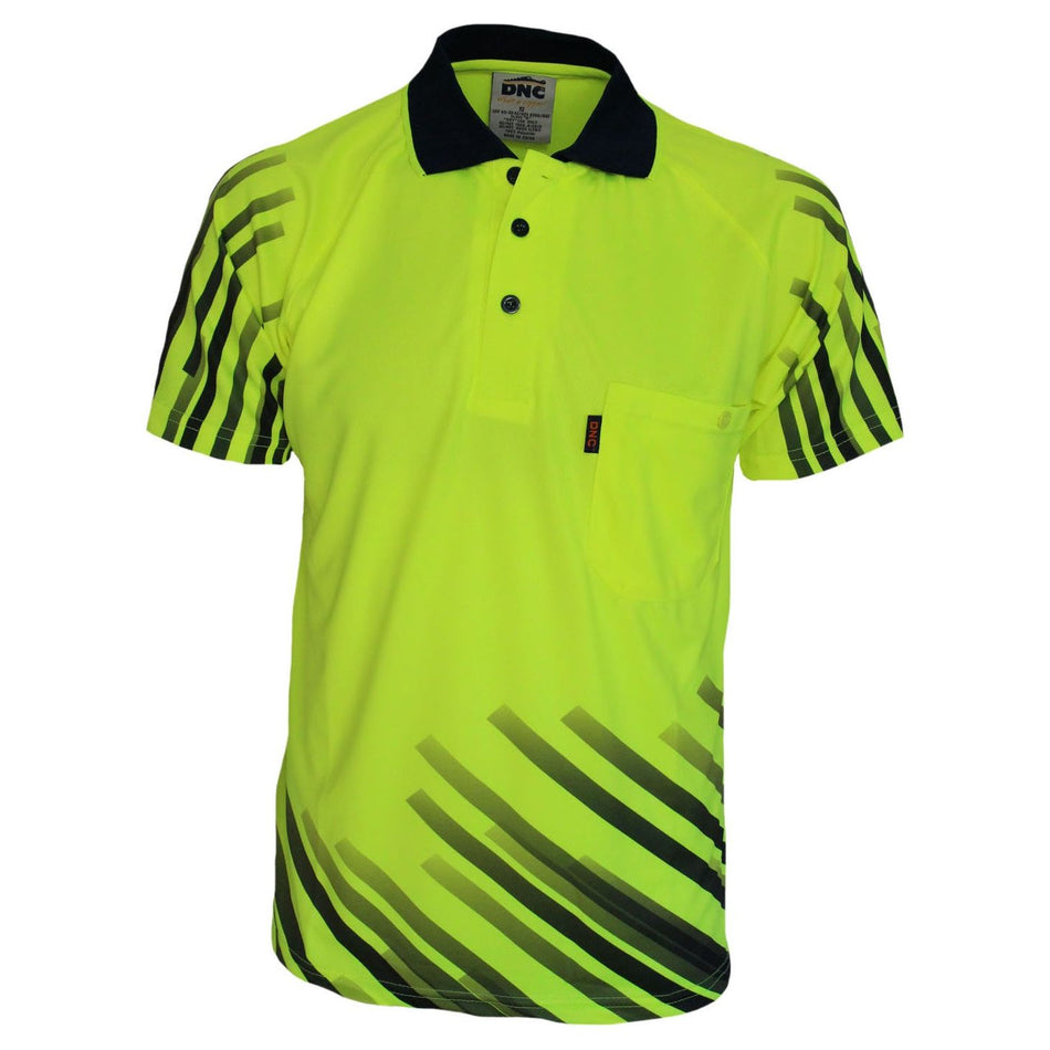 DNC HiVis Sublimated Full Stripe Polo (3566) Hi Vis Polo With Designs DNC Workwear - Ace Workwear