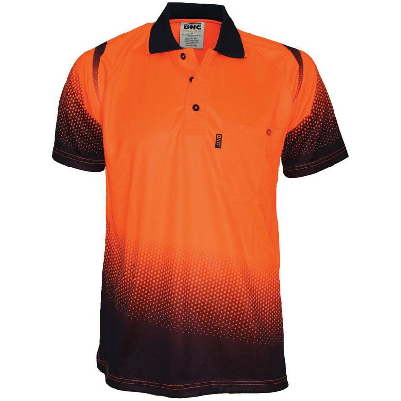 DNC Hi Vis Ocean Sublimated Polo Short Sleeve (3568) Hi Vis Polo With Designs DNC Workwear - Ace Workwear