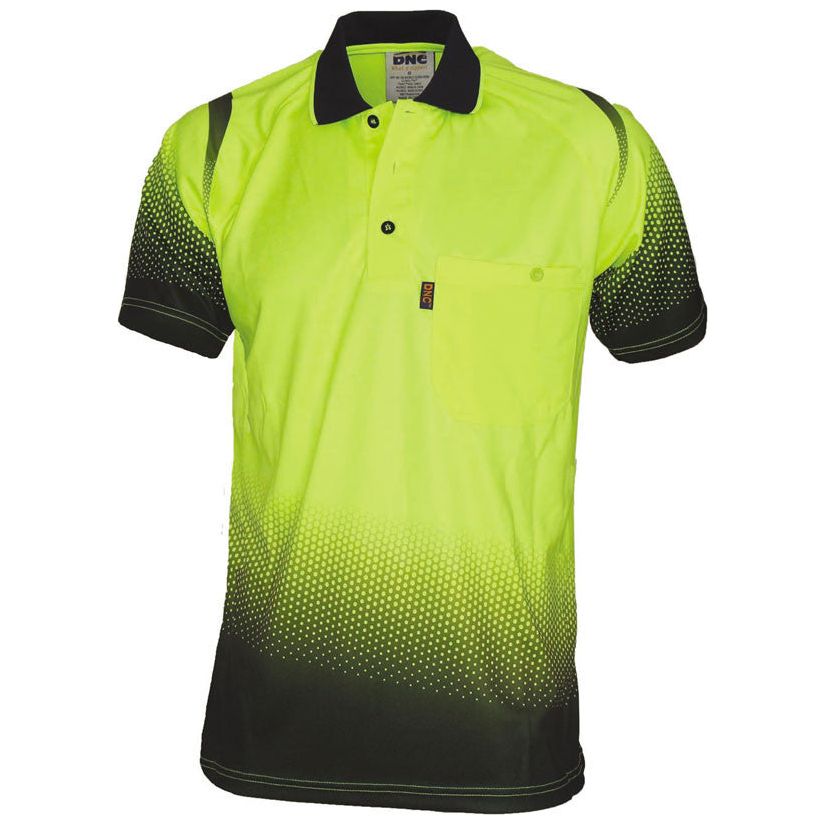 DNC Hi Vis Ocean Sublimated Polo Short Sleeve (3568) Hi Vis Polo With Designs DNC Workwear - Ace Workwear