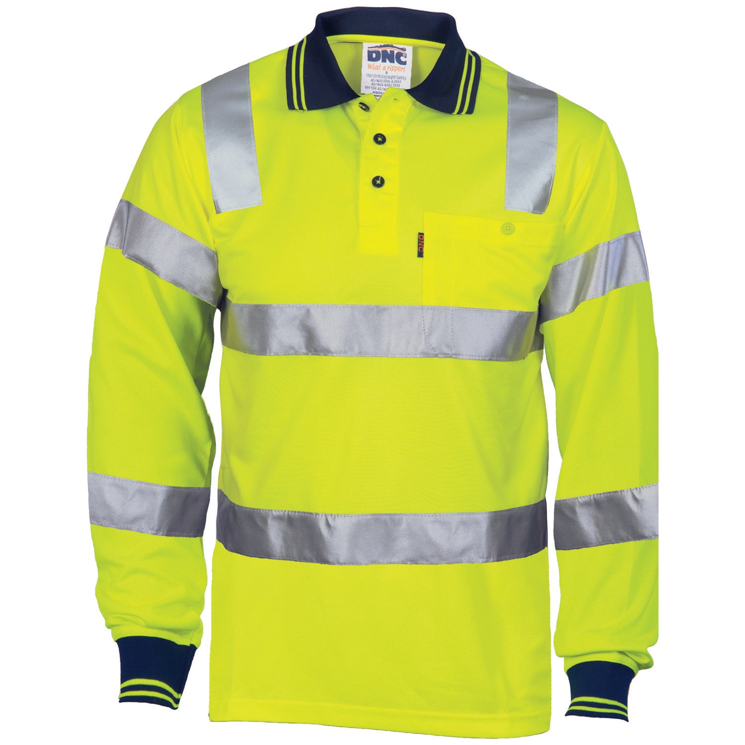 DNC HiVis Biomotion Tapped Polo L/S (3713) Hi Vis Polo With Tape DNC Workwear - Ace Workwear