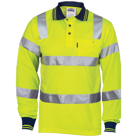 DNC HiVis Biomotion Tapped Polo L/S (3713) Hi Vis Polo With Tape DNC Workwear - Ace Workwear