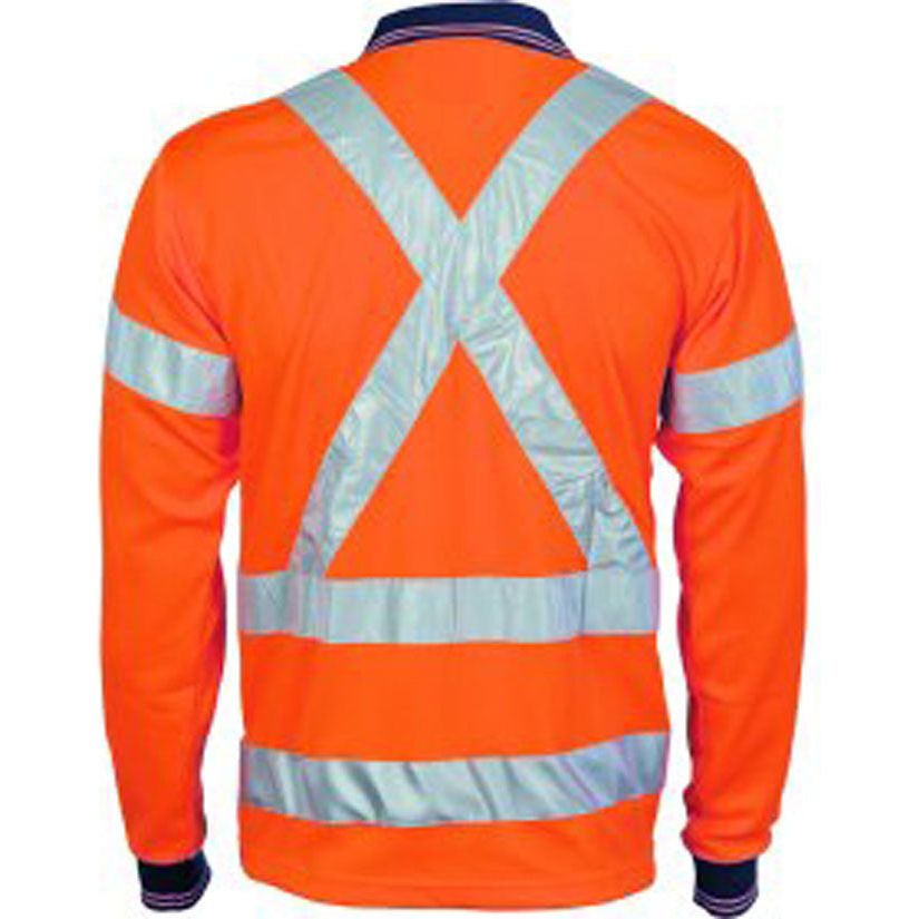 DNC Hi Vis Day/Night Cool Breathe Polo Shirt with Cross Back R/Tape Long Sleeve (3714) Hi Vis Polo With Tape DNC Workwear - Ace Workwear