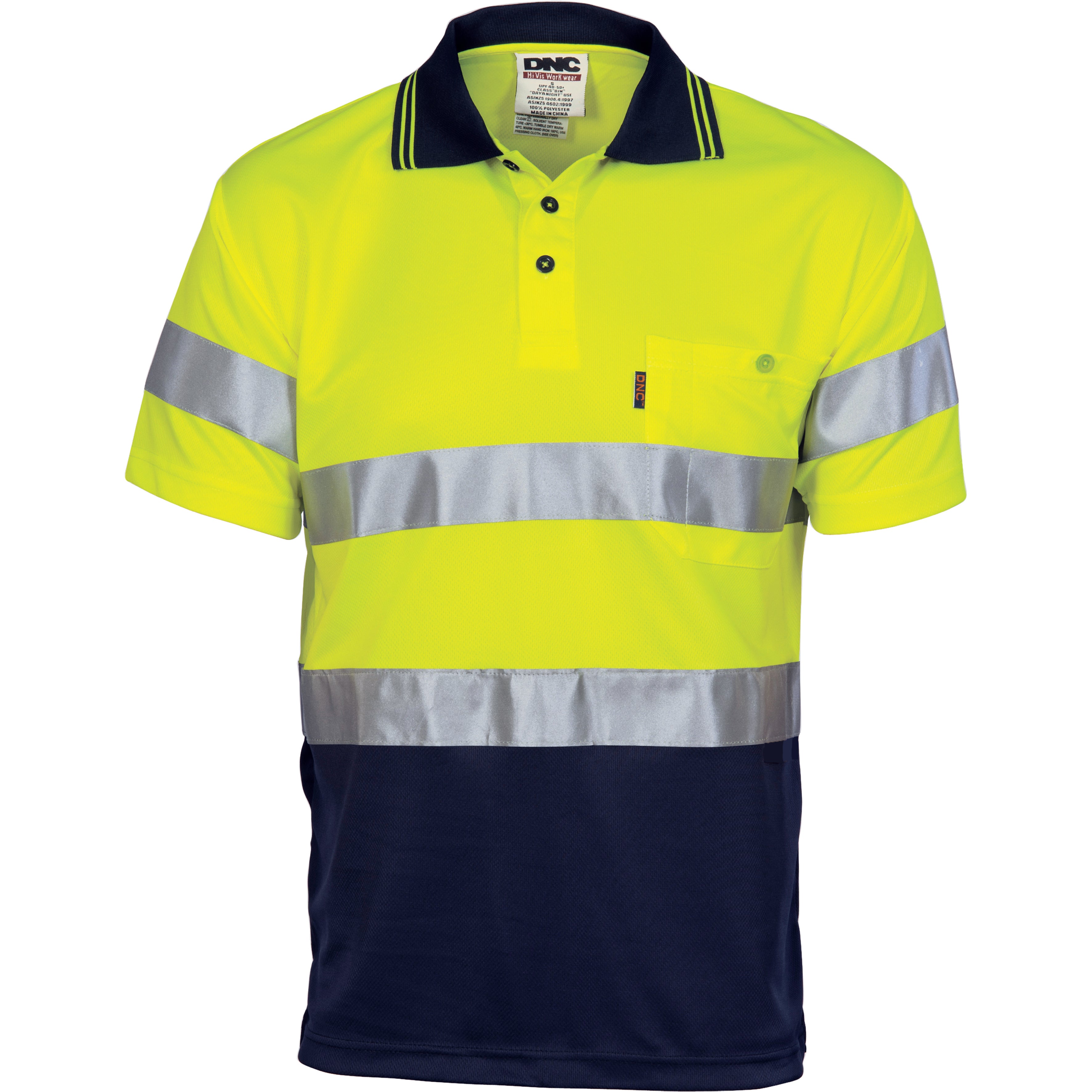 DNC Hi Vis D/D Cool Breathe Polo Shirt With CSR R/Tape - Short Sleeve (3715) Hi Vis Polo With Tape DNC Workwear - Ace Workwear