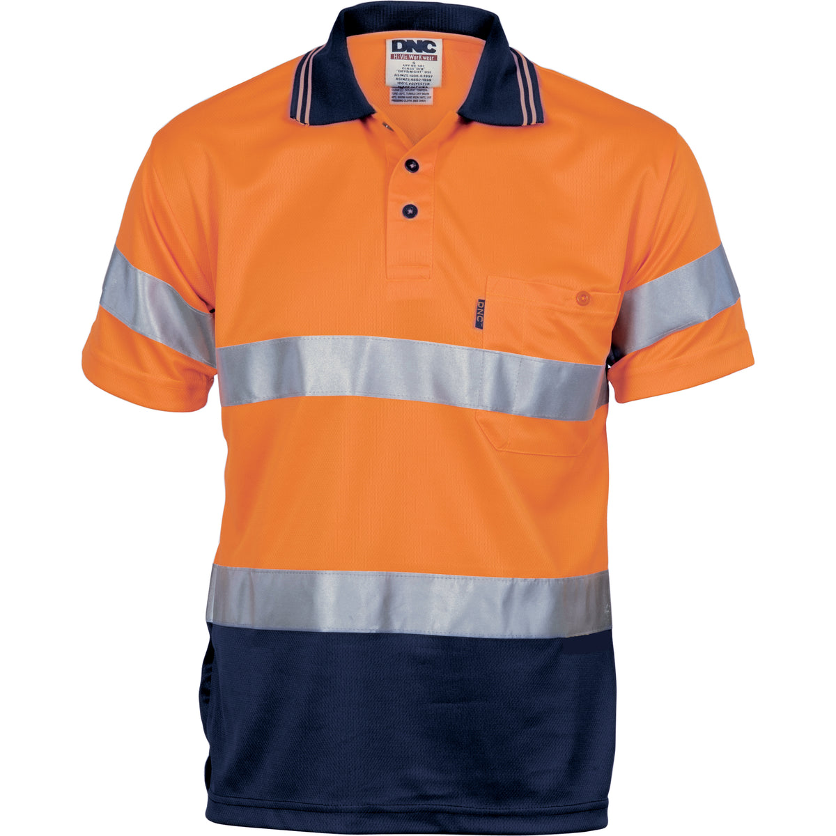 DNC Hi Vis D/D Cool Breathe Polo Shirt With CSR R/Tape - Short Sleeve (3715) Hi Vis Polo With Tape DNC Workwear - Ace Workwear