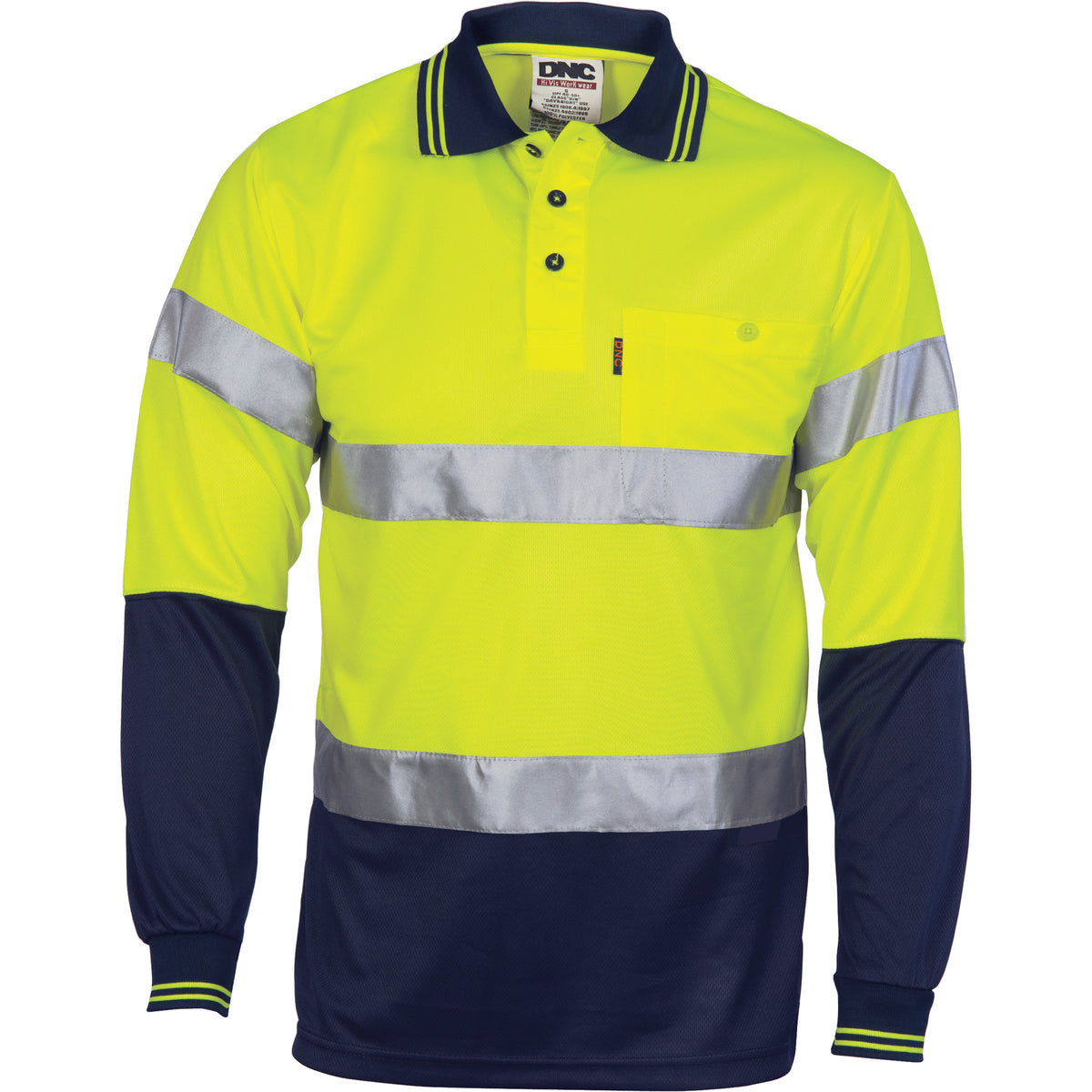 DNC Hi Vis D/D Cool Breathe Polo Shirt With CSR R/Tape - Long Sleeve (3716) Hi Vis Polo With Tape DNC Workwear - Ace Workwear