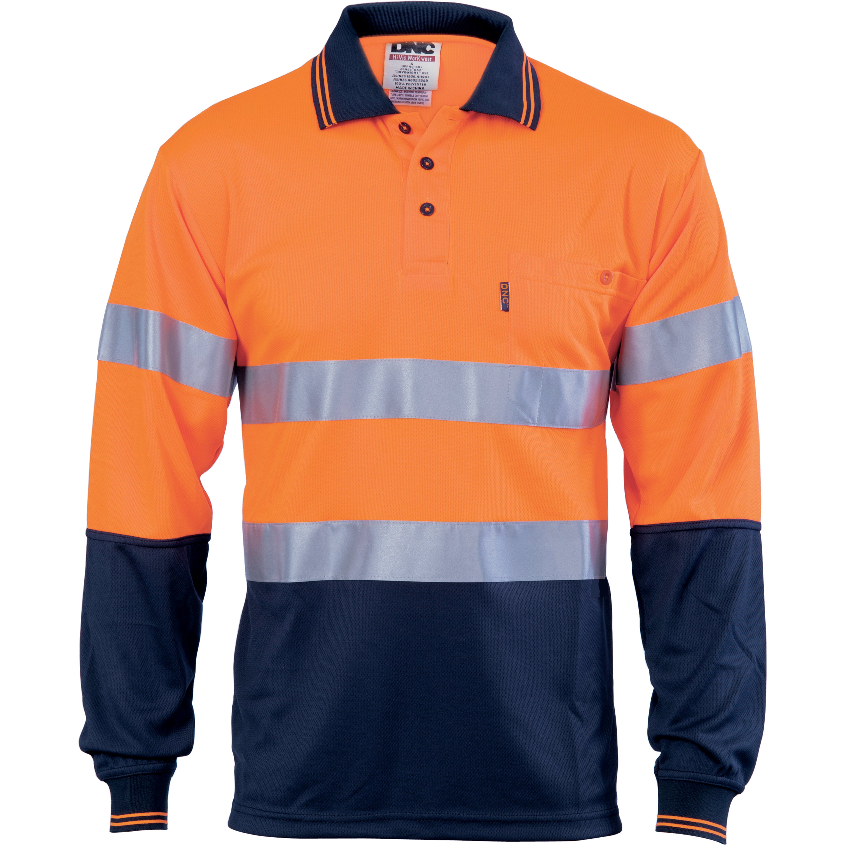 DNC Hi Vis D/D Cool Breathe Polo Shirt With CSR R/Tape - Long Sleeve (3716) Hi Vis Polo With Tape DNC Workwear - Ace Workwear