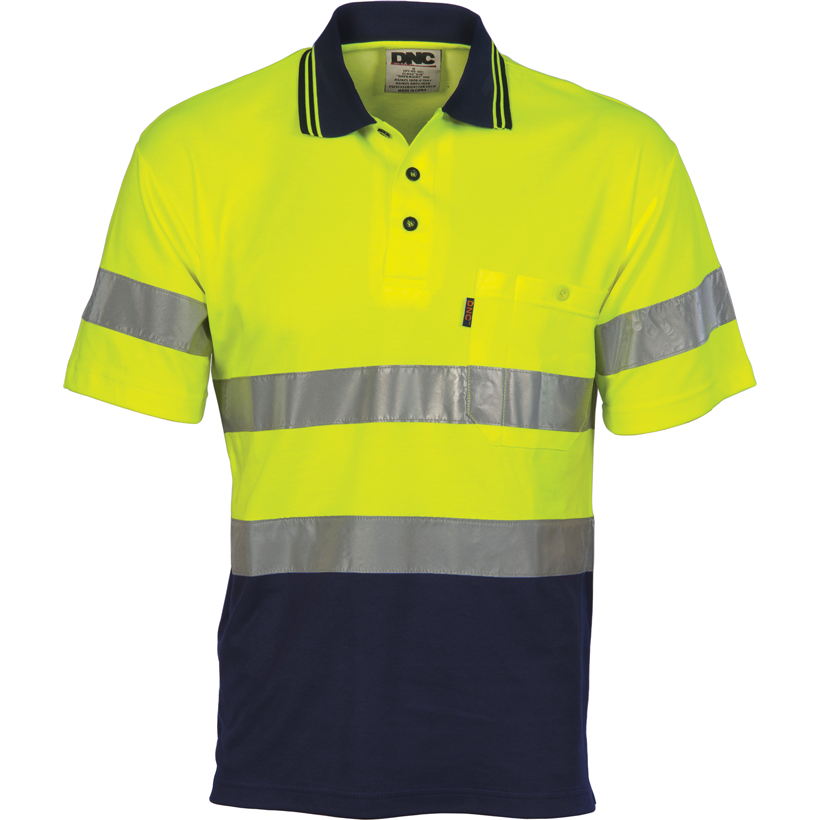 DNC Hi Vis Two Tone Cotton Back Polos with Reflective Tape Short Sleeve (3717) Hi Vis Polo With Tape DNC Workwear - Ace Workwear