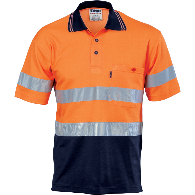 DNC Hi Vis Two Tone Cotton Back Polos with Reflective Tape Short Sleeve (3717) Hi Vis Polo With Tape DNC Workwear - Ace Workwear