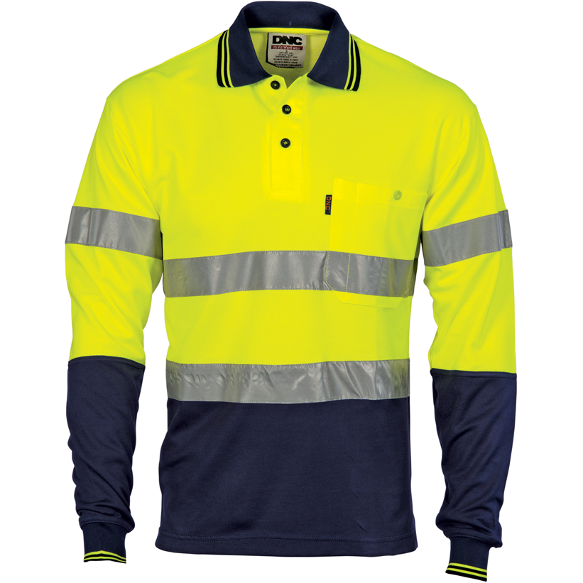 DNC Hi Vis Two Tone Cotton Back Polos with Reflective Tape Long Sleeve (3718) Hi Vis Polo With Tape DNC Workwear - Ace Workwear