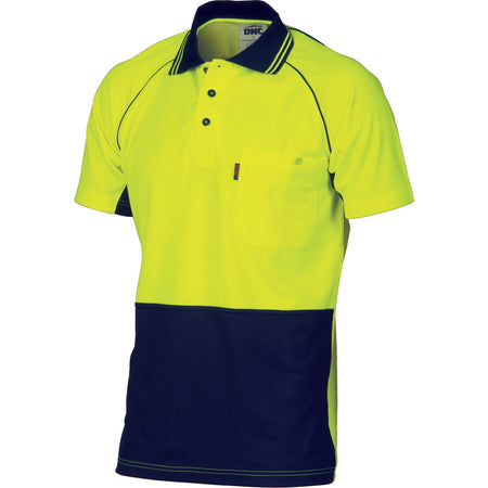 DNC Hi Vis Cotton Backed Cool-Breeze Contrast Polo - Short Sleeve (3719) Hi Vis Plain Polo DNC Workwear - Ace Workwear