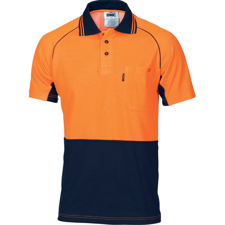 DNC Hi Vis Cotton Backed Cool-Breeze Contrast Polo - Short Sleeve (3719) Hi Vis Plain Polo DNC Workwear - Ace Workwear