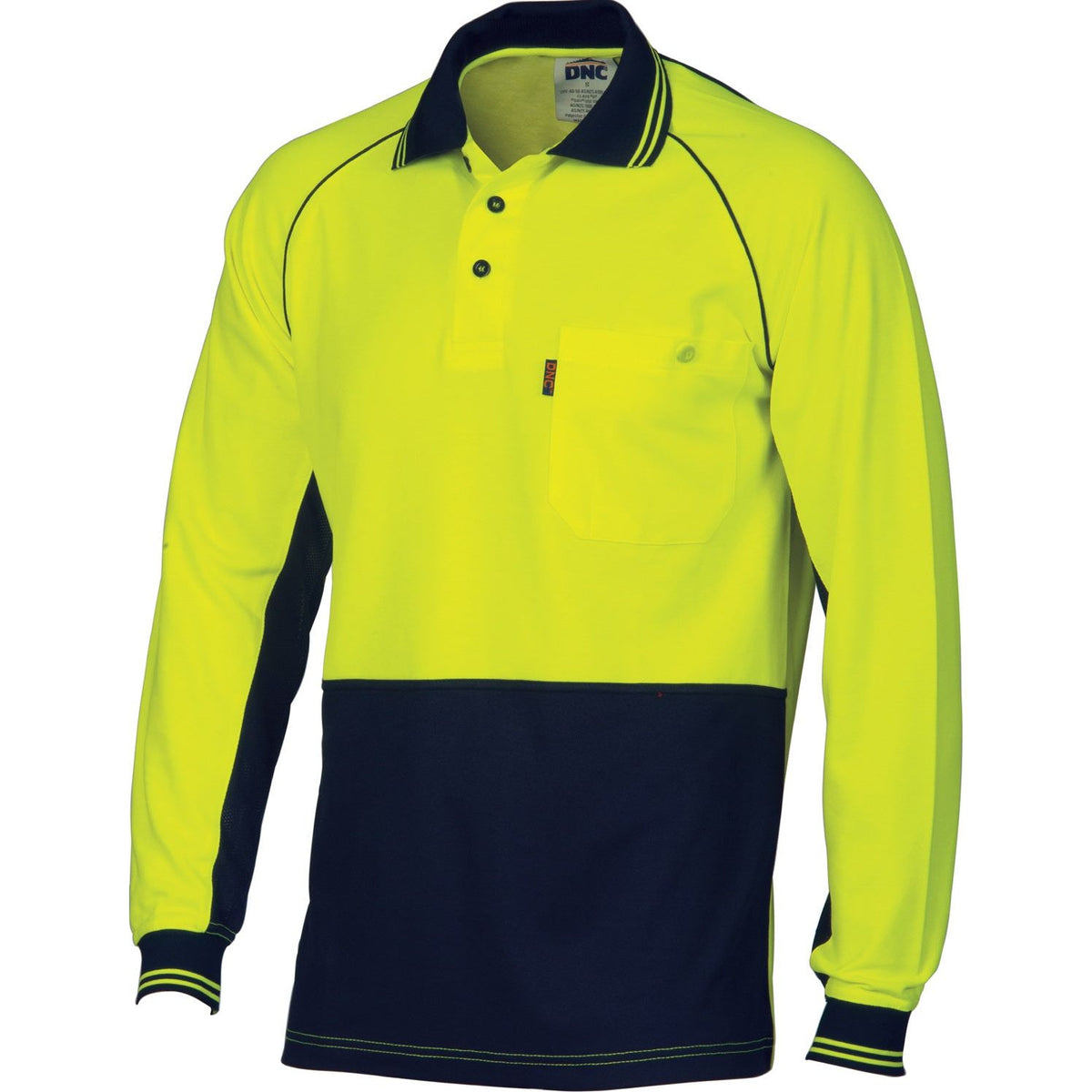 DNC Hi Vis Cotton Backed Cool-Breeze Contrast Polo - Long Sleeve (3720) Hi Vis Plain Polo DNC Workwear - Ace Workwear