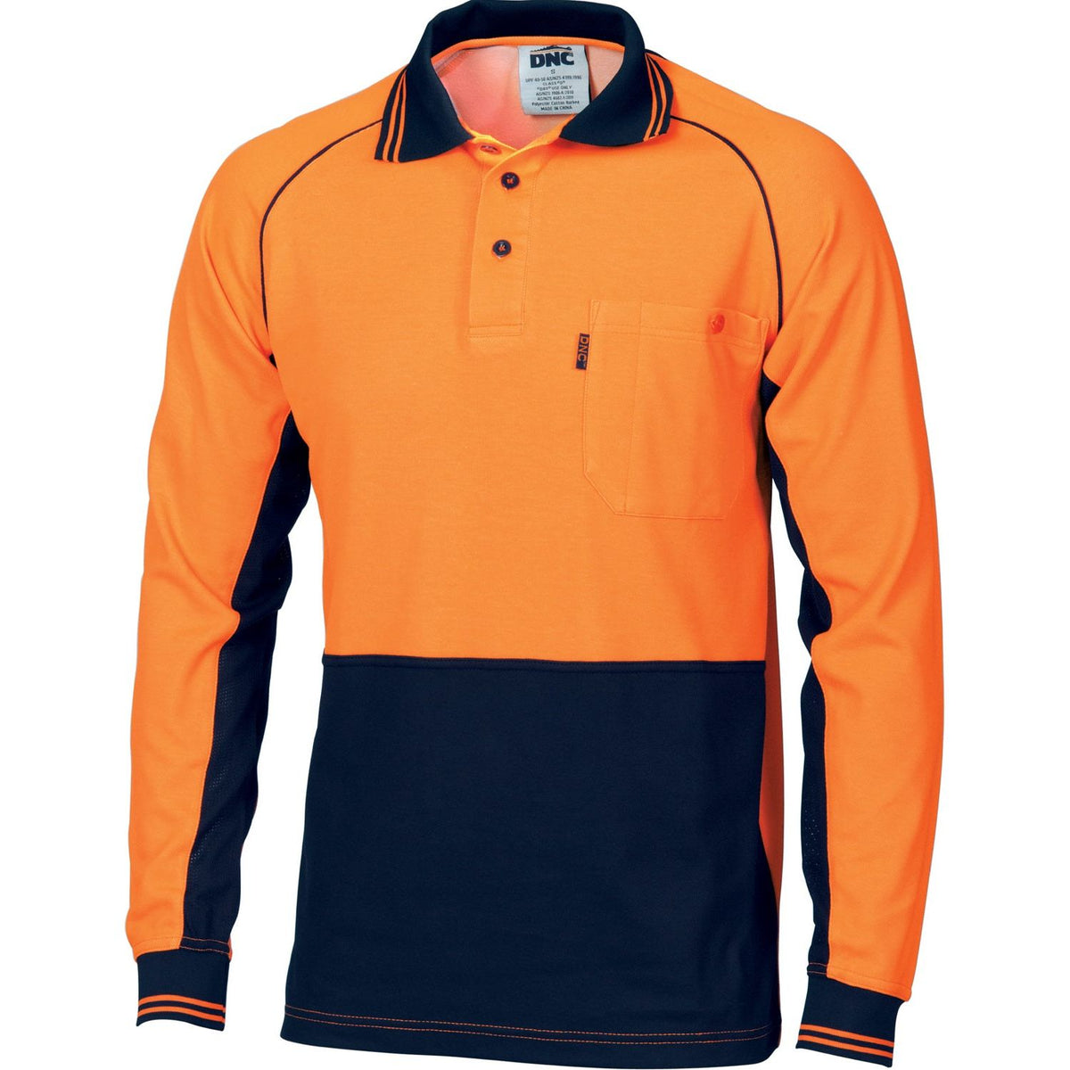 DNC Hi Vis Cotton Backed Cool-Breeze Contrast Polo - Long Sleeve (3720) Hi Vis Plain Polo DNC Workwear - Ace Workwear