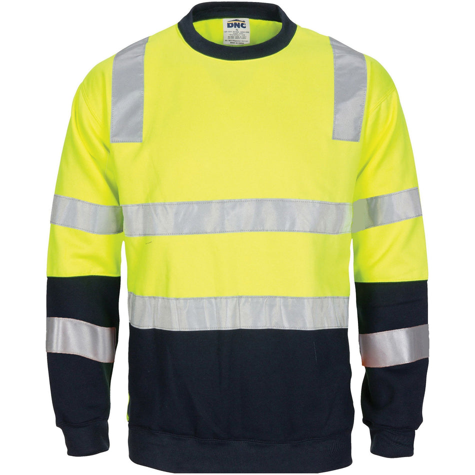 DNC Hivis Two Tone, Crew-neck Fleecy Sweat Shirt with Shoulders, Double Hoop Body and Arms CSR R/Tape (3723) Hi Vis Jumpers DNC Workwear - Ace Workwear