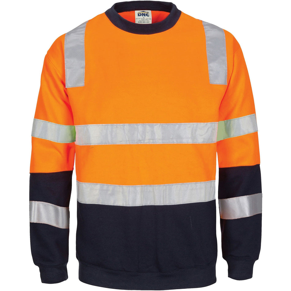 DNC Hivis Two Tone, Crew-neck Fleecy Sweat Shirt with Shoulders, Double Hoop Body and Arms CSR R/Tape (3723) Hi Vis Jumpers DNC Workwear - Ace Workwear