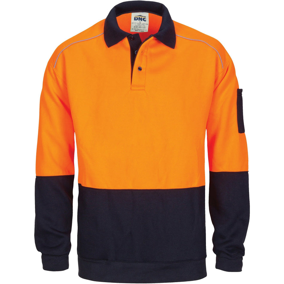 DNC Hi Vis Rugby Top Windcheater with Two Side Zipped Pockets (3727) Hi Vis Jumpers DNC Workwear - Ace Workwear