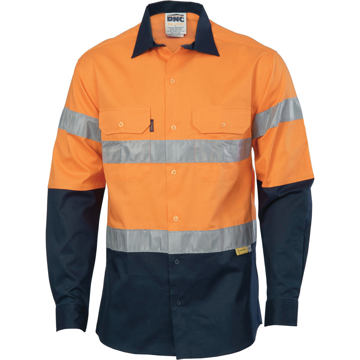 DNC Hi Vis two tone drill shirts with 3M8906 R/Tape - long sleeve (3736) Hi Vis Shirts With Tape DNC Workwear - Ace Workwear