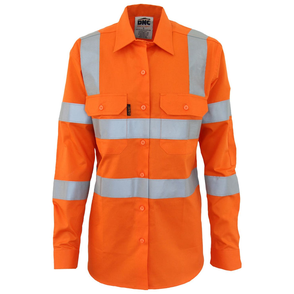 DNC Ladies HiVis L/W Cotton VIC Rail CSR Shirt (3742) Hi Vis Shirts With Tape DNC Workwear - Ace Workwear