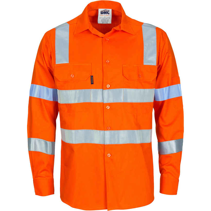 Hi Vis Day & Night Light Weight Vic Rail Compliant Cotton Shirt (3743) Hi Vis Shirts With Tape DNC Workwear - Ace Workwear