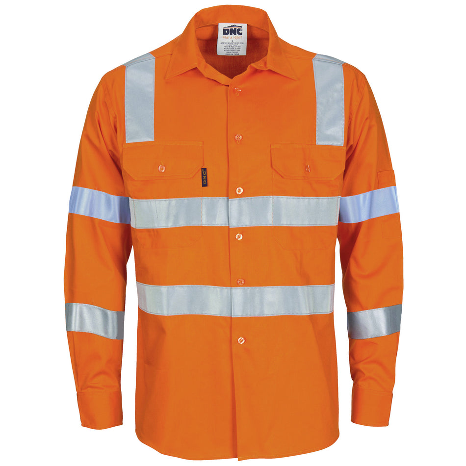 DNC Hi Vis L/W Bio-motion Shoulder Stripe & "X" Back Shirt (3744) Hi Vis Shirts With Tape DNC Workwear - Ace Workwear