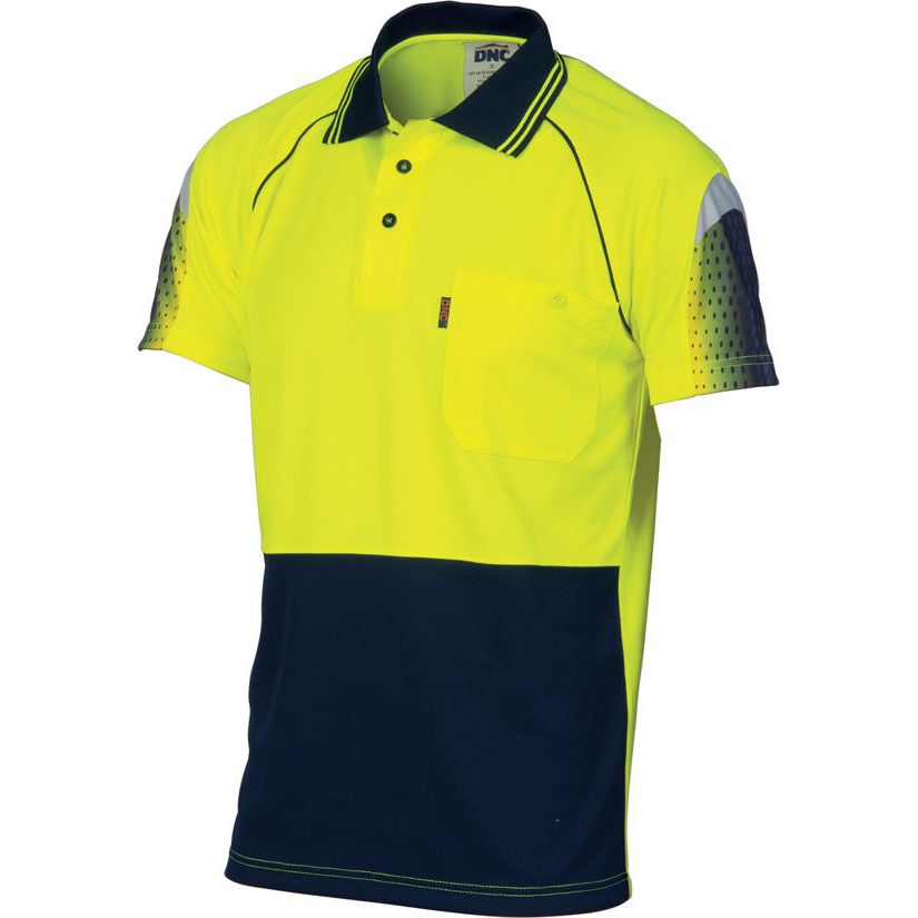 DNC Hi Vis Cool Breathe Sublimated Piping Polo Short Sleeve (3751) Hi Vis Polo With Designs DNC Workwear - Ace Workwear