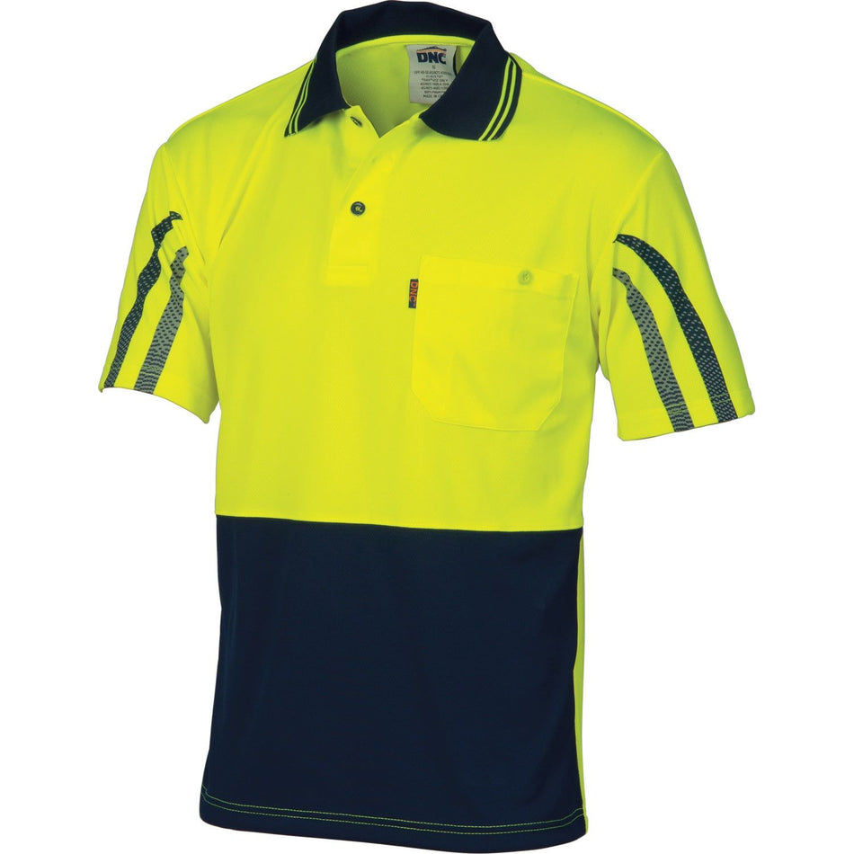 DNC HiVis Cool-Breathe Printed Stripe Polo - Short Sleeve (3752) Hi Vis Polo With Designs DNC Workwear - Ace Workwear