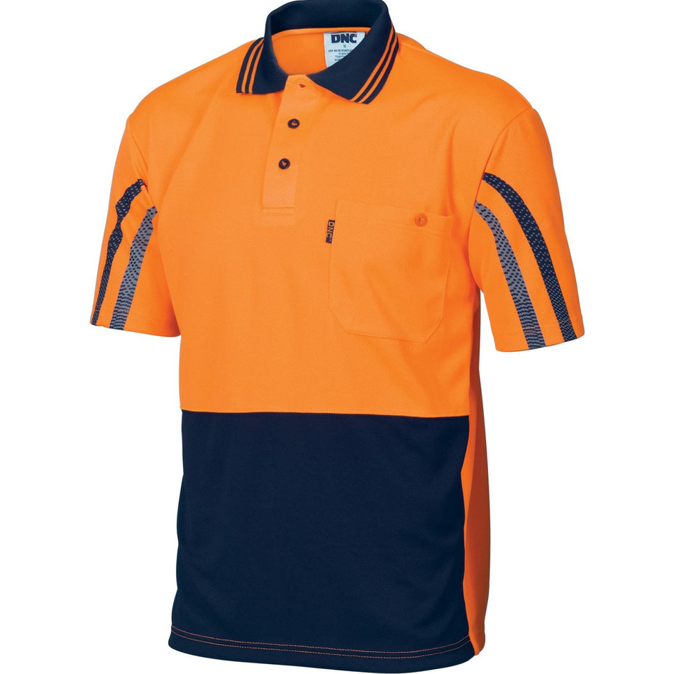 DNC HiVis Cool-Breathe Printed Stripe Polo - Short Sleeve (3752) Hi Vis Polo With Designs DNC Workwear - Ace Workwear