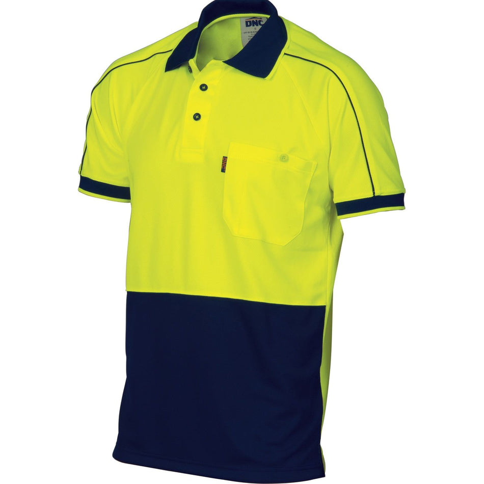 DNC HiVis Cool-Breathe Double Piping Polo - Short Sleeve (3753) Hi Vis Polo With Designs DNC Workwear - Ace Workwear