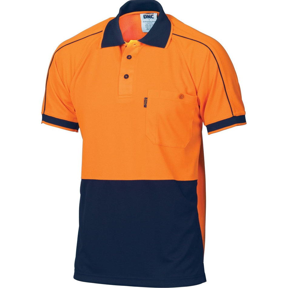 DNC HiVis Cool-Breathe Double Piping Polo - Short Sleeve (3753) Hi Vis Polo With Designs DNC Workwear - Ace Workwear