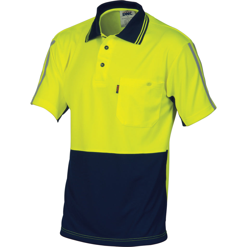 DNC HiVis Cool-Breathe Stripe Polo - Short Sleeve (3755) Hi Vis Polo With Designs DNC Workwear - Ace Workwear