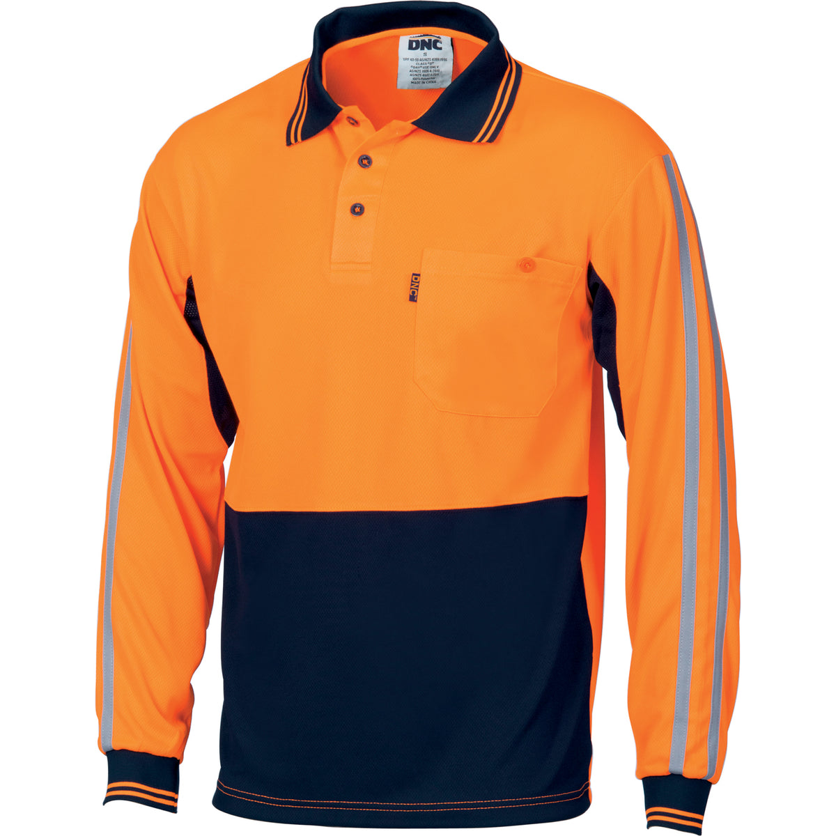 DNC Hi Vis Cool Breathe Stripe Polo - Long Sleeve (3756) Hi Vis Polo With Designs DNC Workwear - Ace Workwear