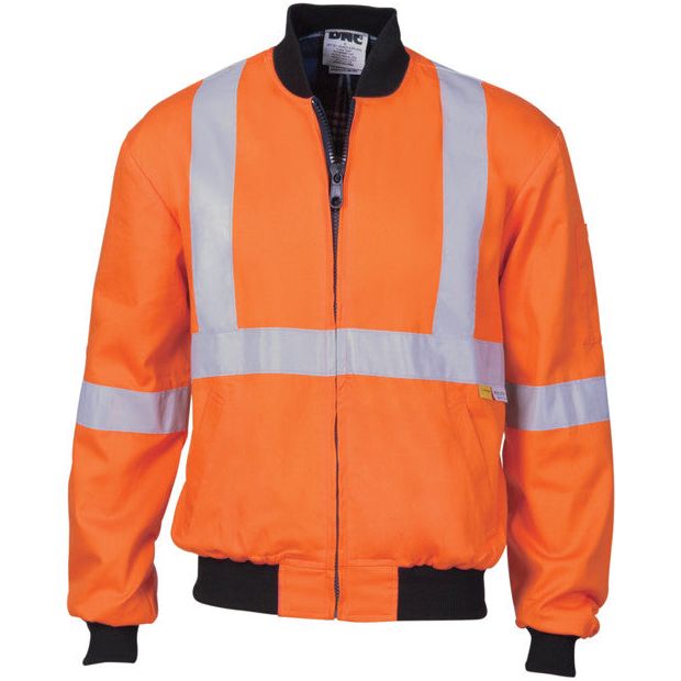 DNC Hi Vis Cotton Bomber Jacket with ‘X’ Back 3M Reflective Tape (3759) Hi Vis Cotton & Bluey Jackets DNC Workwear - Ace Workwear