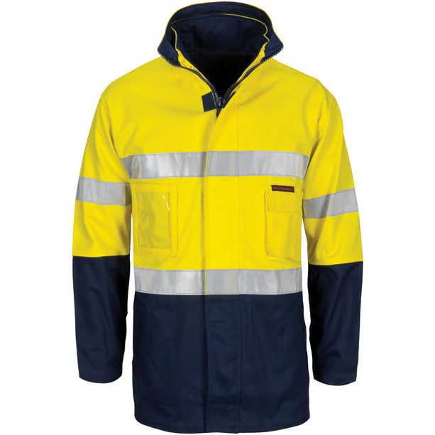 DNC Hi Vis "4 IN 1" Cotton Drill Jacket with Generic Reflective Tape (3764) Hi Vis Cotton & Bluey Jackets DNC Workwear - Ace Workwear