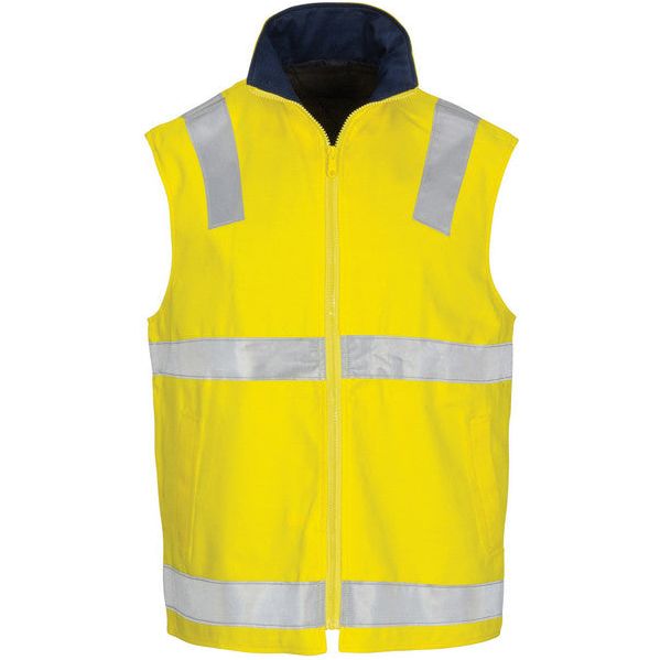 DNC Hi Vis Cotton Drill Reversible Vest with Generic Reflective Tape (3765) Hi Vis Winter Vest DNC Workwear - Ace Workwear