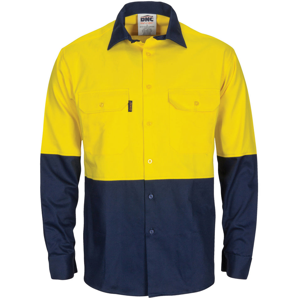 DNC Hi Vis R/W Cool-Breeze T2 Vertical Vented Cotton Shirt with Gusset Sleeves (3781) Hi Vis Shirts DNC Workwear - Ace Workwear