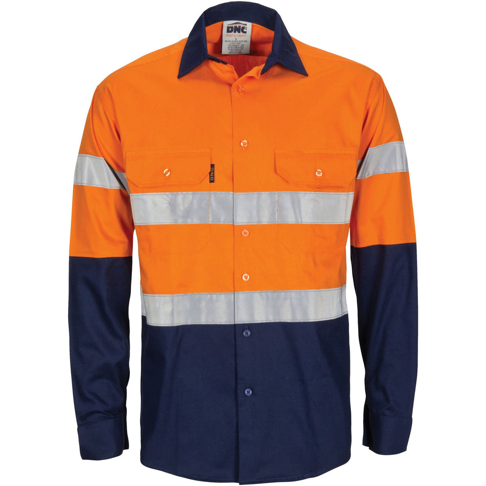 DNC Hi Vis R/W Cool-Breeze T2 Vertical Vented Cotton Shirt with Gusset Sleeves, Generic R/Tape - Long Sleeve (3782) Hi Vis Shirts With Tape DNC Workwear - Ace Workwear