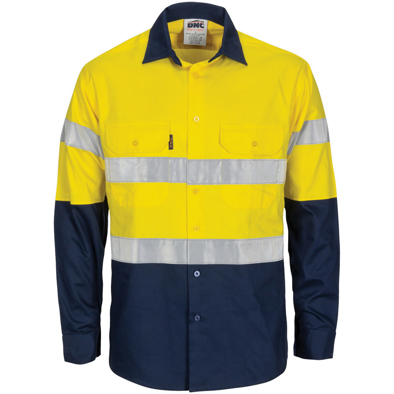 DNC Hi Vis Cool-Breeze T2 Vertical Vented Cotton Shirt with Gusset Sleeves (3784) Hi Vis Shirts With Tape DNC Workwear - Ace Workwear