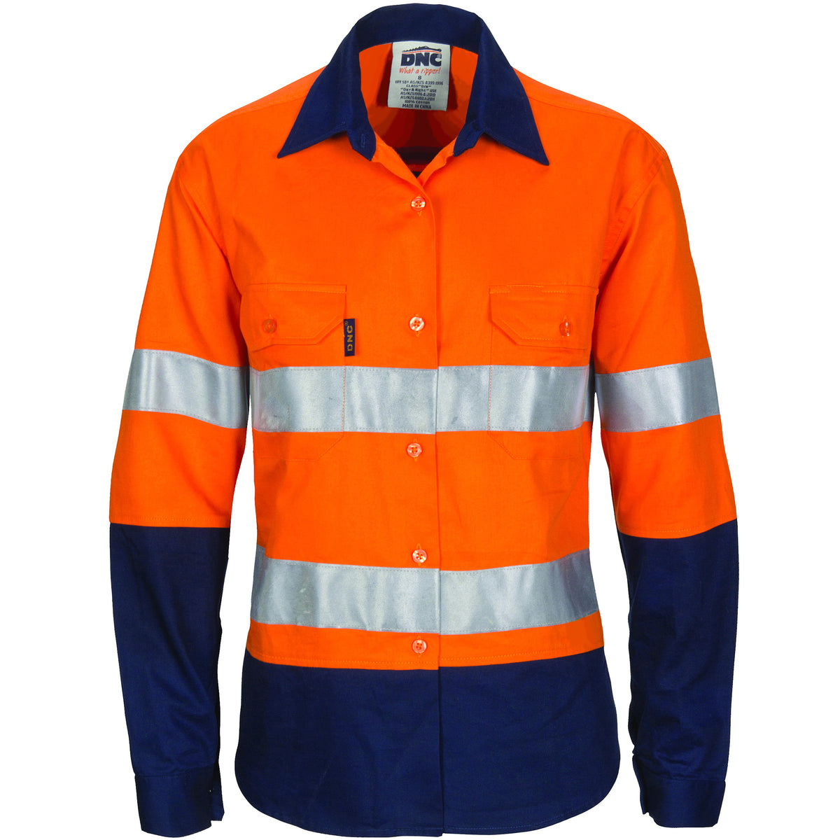 DNC Ladies HIVIS Cool-Breeze Cotton Shirt with CSR R/Tape - Long Sleeve (3786) Hi Vis Shirts With Tape DNC Workwear - Ace Workwear